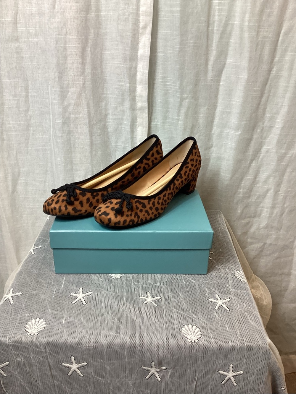 C. Paravano Leopard- Print Black Heel Ballet Pumps; Size: 12